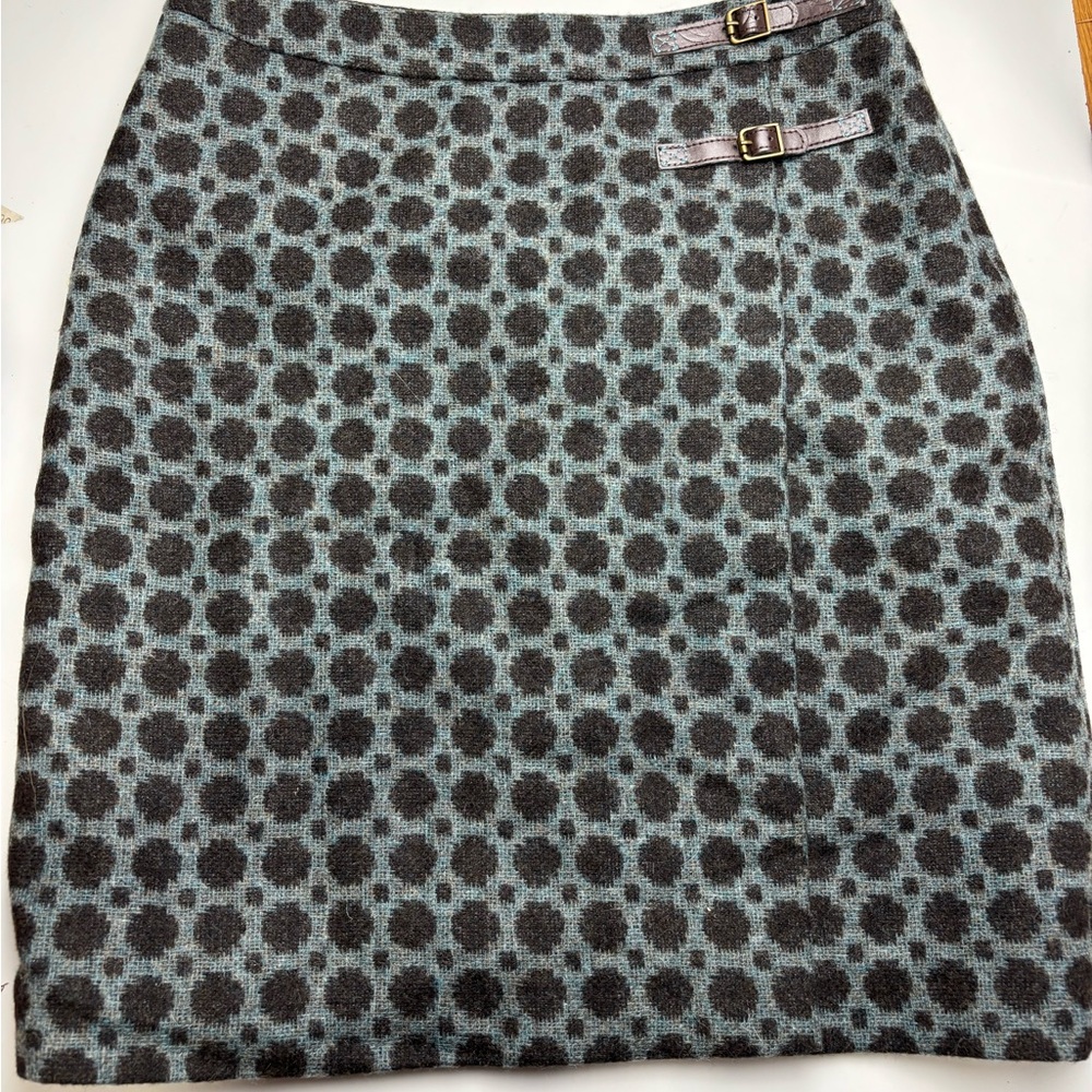 BODEN British Tweed by Moon 100% Wool Polka Dot Crossover Skirt